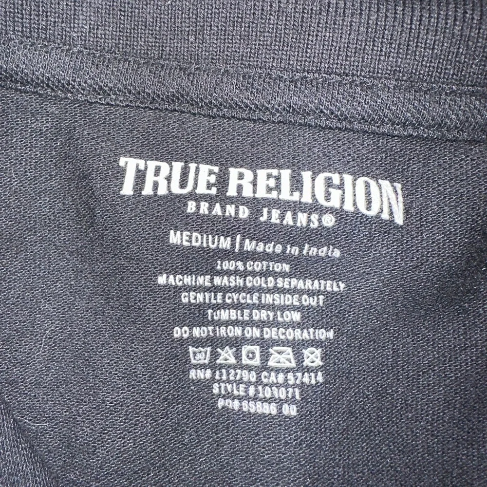 True Religion Mens Black Red Graphic Logo Short Sleeve Polo Shirt Medium 103071